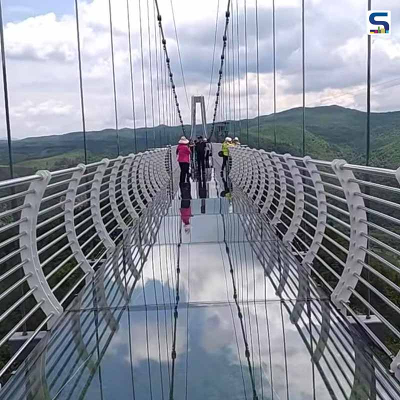 This modern glass bridge was made using steel and laminated glass. 