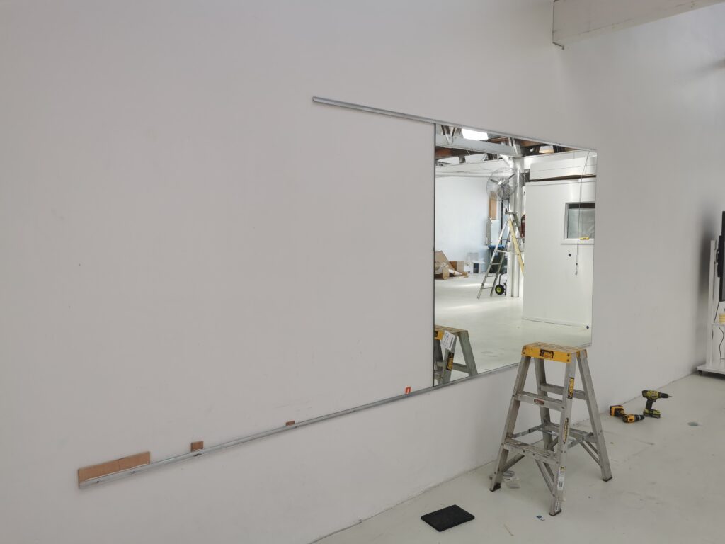 This is a picture showing our large mirrors mounting for a dance school
The channels have been treated.
our mirror mounting process on the way
large wall mirror auckland
large wall mirror mounting auckland
large wall mirror installation auckland
gym mirror auckland
dance mirror auckland